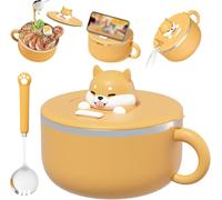 LINGMING Instant Noodle Bowl with Handles 1200ml Instant Ramen Bowl with Lid and Microwave Spoon Portable Coccopy for Soup, Noodles, Dumplings, Salads-Ling