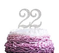 LINGPAR 22 Years Birthday Cake Topper - New Best Crystal Rhinestone 22nd Wedding Anniversary Or 22 Years Old Cake Topper Party Decoration Silver