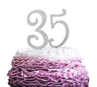LINGPAR 35 Years Birthday Cake Topper - New Best Crystal Rhinestone 35th Wedding Anniversary Or 35 Years Old Cake Topper Party Decoration Silver