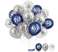 Lingqiang 60th Birthday Decorations for Men, 15 Pieces Navy Blue Silver Happy Latex Balloons Set Him, Party Age 60 Years Old Decor Celebration Supplies (Lq-01)