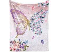 Lingqiang Butterfly Floral Throw Blanket Gifts , Watercolor Butterfly Flowers Soft Cozy Flannel Blanket for Kids, 100 x 130 cm Pink Purple Butterfly Spring Fluffy Blanket Couch Bed Bedroom