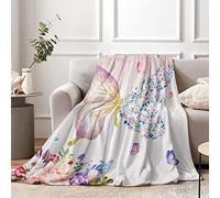 Lingqiang Butterfly Flowers Blanket Gifts Girls, Soft Watercolor Butterfly Floral Plush Flannel Throw Blanket Kids, Pink Purple Butterfly Cozy Fluffy Blanket Women Couch Bed Sofa Decor, 130 x 150 cm