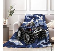 Lingqiang Camo Blue Truck Throw Blanket , 130 x 150 cm Camouflage Monster Cartoon Truck Fluffy Plush Blanket Gift, Soft Blue Truck Flannel Blanket Teen Fans Bed Couch Decor, Truck - Camo Blue