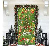Lingqiang Christmas Door Banner, Green Glitter Christmas Tree Backdrop Banner with Gift Boxes Candy Cane, Xmas Decorations Door Cover Sign for Outdoor Home Yard Garden New Year Party Decor, 90x185cm