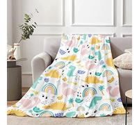Lingqiang Dinosaur Throw Blanket for Kids, 130 x 150 cm Cozy Fluffy Plush Boys Gift, Soft Flannel Girls Children Teen Dino Fans, Suitable Sofa Bed Couch Decor, White
