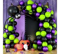 Lingqiang Halloween Balloon Arch Kit with Big Spider DIY Balloons, Matte Black, Lime Green, Purple Metallic Latex Balloons Garland Set for Halloween Party, Home, Garden, Indoor, Outdoor Decorations