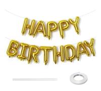 Lingqiang Happy Birthday Banner Balloon, 16 Inch Gold Self Inflating Letter Foil Balloons for Women Men Girls Boys Party Decor Supplies