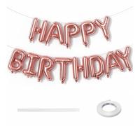 Lingqiang Happy Birthday Banner Balloon Rose Gold, 16 Inch Self Inflating Foil Balloon Bunting, Reusable Letter Balloons for Girls Women Birthday Party Decor Supplies