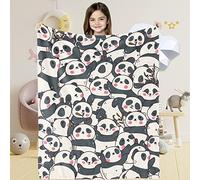 Lingqiang Panda - White Throw Blanket for Kids, Cute Print Flannel Fleece Blankets Humans Baby Girls, Lovely Bamboo Fuzzy Soft Plush Toddler Kids Boys Birthday Pet Gifts, 100x130 cm