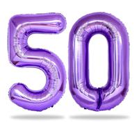 Lingqiang Purple Number 50 Birthday Balloons, 40 Inch Large Mylar Foil Number 5 and 0 Balloons for Women, 50th Birthday Balloons Purple for 50 Year Old Anniversary Birthday Party Decorations Supplies