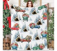 Lingqiang Rustic Christmas Truck Blankets and Throws, Soft Xmas Fluffy Flannel Throw Blanket with White Snow Truck Tree Pattern, Cozy Christmas Plush Fleece Blanket Gift for Home Couch Winter Holiday