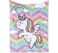 Lingqiang Unicorn Baby Throw Blanket for Girls, Soft Cozy Cute Plush Flannel Crib Nursery, 80 x 120 cm Rainbow Cartoon Fleece Fluffy Couch Newborn Toddler Kids Gift