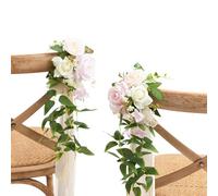 Ling's moment 2 Wedding Artificial Aisle Pew Flowers Chair Decorations Arrangements with Chiffon Ribbons Blush & Cream for Ceremony Reception Chair Back Floral Decor Reception Church Party Outdoor