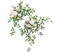 Ling's Moment 2PCS Artificial Floral Swags Arch Flowers Wedding Centerpieces Flower Rose Garland Mantel Greenery Arrangements for Sweetheart Welcome Signs Decor Wall Window Home Decor White & Sage