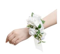 Ling's Moment 2pcs Homecoming Wedding Wrist/Shoulder Corsage Artificial Flower, Girl/Mother Prom Corsage Wristlet Décor, etc. White Sage
