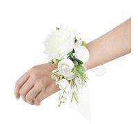 Ling's Moment 2pcs Homecoming Wedding Wrist/Shoulder Corsage Artificial Flower, Girl/Mother Prom Corsage Wristlet Décor, etc. White Lily Valley