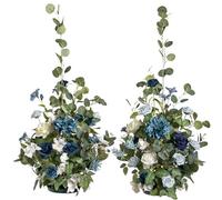 Ling's moment 41" Tall Free Standing Artificial Flowers Arrangements 2 pcs Wedding Arch Altar Stage Decorations Dusty Blue Navy for Ceremony Reception