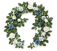 Ling's Moment 5FT Dusty Blue Artificial Flower Garland Rose Leaves Floral Arch Flowers Vine Table Garland for Wedding Party Backdrop Decor Home Mantel Table Centerpieces Decoration