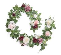 Ling's moment 5FT Dusty Rose Artificial Flower Garland Blush Rose Leaves Floral Garland Arch Flowers Vine for Wedding Party Backdrop Decor Mantel Home Table Centerpieces Wall Decorations Cream