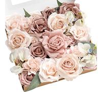 Ling's moment Artificial Flowers and Greenery Combo Box Set,Dusty Rose Real Touch Rose and Lifelike Greenery Leaves for DIY Wedding Bouquets and Floral Arrangements