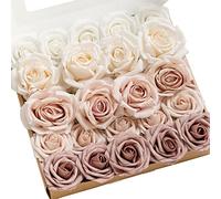 Ling's Moment Artificial Flowers Fake Silk Roses Faux Foam Flower Combo for DIY Wedding Bouquets Centerpieces Arrangements Bridal Shower Party Home Decorations, Dusty Rose & Cream, 23pcs