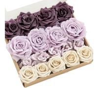Ling's Moment Artificial Flowers Fake Silk Roses Faux Foam Gardenia Combo for DIY Wedding Bouquets Centerpieces Arrangements Bridal Shower Party Home Decorations, Purple & Pale Lavender, 23pcs