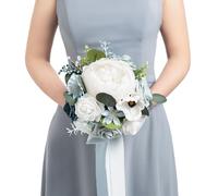 Ling's Moment Artificial Flowers Pink Bridesmaid Bouquet, Dusty Rose Wedding Flowers Bouquets for Bridesmaids, 7 Inch Bridal Bouquets for Bridesmaids, Wedding, Ceremony, Anniversary, etc