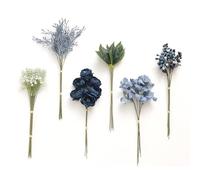 Ling's Moment Artificial Greenery Stems Box Set, 59pcs with 8 Kinds of Faux Greenery Picks for DIY Bridal Bouquets Wedding Floral Arrangement Table Centerpieces, Dark Green & Navy