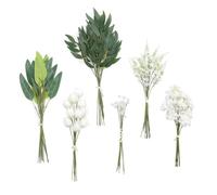 Ling's moment Artificial Greenery Stems Box Set, 86pcs with 6 Kinds of Faux Greenery Picks for DIY Bridal Bouquets Wedding Floral Arrangement Table Centerpieces, Green & White