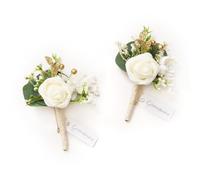 Ling's moment Boutonniere for Men, 2pcs Groom Groomsmen Guest Boutonniere, Artificial Flowers for Wedding/Prom/Homecoming, etc.White Baby Breath Ivory
