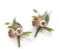 Ling's moment Boutonniere for Men, 2pcs Groom Groomsmen Guest Boutonniere, Artificial Flowers for Wedding/Prom/Homecoming, etc.Soft Peach Brown