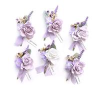 Ling's moment Boutonniere for Men, 6pcs Groom Groomsmen Boutonniere, Artificial Flowers for Wedding Decor/Prom/Homecoming, etc.Purple Lilac Lavender