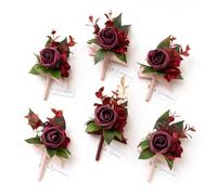 Ling's moment Boutonniere for Men, 6pcs Groom Groomsmen Boutonniere, Artificial Flowers for Wedding Decor/Prom/Homecoming, etc.Burgundy Marsala