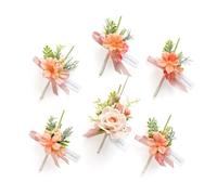 Ling's Moment Boutonniere for Men, 6pcs Groom Groomsmen Boutonniere, Artificial Flowers for Wedding Decor/Prom/Homecoming, etc.Blush Garden Pink