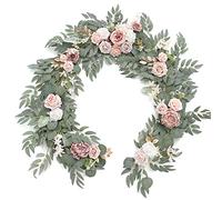 Ling's Moment Flower Garland - 6FT Eucalyptus & Rose - Pink Sweetheart Table Decor for Wedding Reception, Artificial Floral Garland for Mantle, Thanksgiving, Christmas Decoration, Dusty Rose
