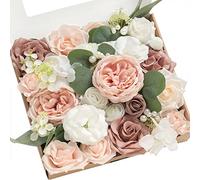 Ling's moment Realistic Artificial Flowers Dusty Rose and Greenery Combo Box Set for DIY Wedding Bouquets Centerpieces and Floral Arrangements Bridal Shower Party Home Decorations