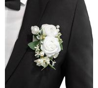 Ling's moment Single Pocket Boutonniere for Man Groom, Artificial Flowers for Wedding Decor/Prom/Homecoming/Graduation, etc.White Ranunculus Ivory
