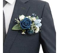 Ling's moment Single Pocket Boutonniere for Man Groom, Artificial Flowers for Wedding Decor/Prom/Homecoming/Graduation, etc.Dusty Blue Navy