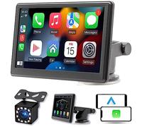 Lingshi Portable Wireless Carplay Screen Dash Mount, 7 Inch Touch Screen Car Stereo Bluetooth, Rear Camera, USB