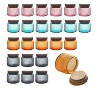 LINGSHINE 4 oz Colored Mini Glass Jars with Airtight Bamboo Lids 24 pack, Decorative Small Food Storage Canister, Vintage Embossed Home Décor Candle Parties Wedding Baby Shower Favors Gift