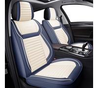 LINGVIDO Universal Car Seat Cover, Breathable and Waterproof Faux Leather Automotive Seat Covers for Cars SUV Sedan (Full seat, White & Blue)