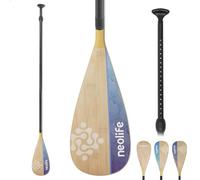 LINGVUM SUP Paddleboard Paddle with Carbon Fiber Shaft and Enhanced PP Blade, Adjustable Stand Up Paddle Board Paddle, 66-82" (170-210 cm), Bamboo&Wave Blue Pattern
