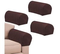 LINGXIYA Arm Rest Covers Set,Set of 4 Stretch Velvet Armrest Covers for Chairs/Sofas,Spandex Polyester Sofa Arm Caps Non Slip Arm Covers for Furniture Protector(Brown)