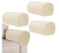 LINGXIYA Arm Rest Covers Set,Stretch Armrest Covers for Chairs/Sofas,Soft Coral Fleece Armchair Slipcovers Couch Chair Arm Covers for Furniture Protector,Set of 4 (A Ivory)