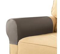 LINGXIYA Sofa Armrest Covers,Thick Waterproof PU Leather Arm Covers for Chairs/Sofas,Stretch Armchair Couch Arm Caps Slipcovers for Furniture Protector,2pcs (Taupe)