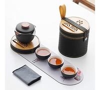 LingXuanGe Travel tea set chinese tea set kung fu cup gaiwan tea set portable tea set，All-in-one Teapot,3 Teacups,1 Travel Bag,1 Tea Tray (Color : Black)