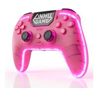 linhugame Wireless Controller for P5/Pro/Slim/PC, with Transparent Shell/RGB Tape Light/Hall Effect Joyticks and Trigger/Macro/Turbo/3.5mm Audio Jack/Speaker and Mic/1500 mAh Large Battery Gamepad