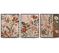 Linilioart 3Pcs Abstract Boho Green Flowers Plant Canvas Wall Art Earth Tone Minimalist Neutral Floral Poster for Bedroom,Unframed (20x25cm)