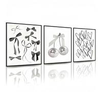 Linilioart 3pcs Black and White Trendy Preppy Wall Art Vintage Girl Funky Aesthetic Bow Wall Decor Coquette Room Decor for Girls Bedroom, Unframed (21x30cm)