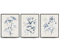 Linilioart 3pcs Blue White Botanical Wall Art Minimalist Abstract Prints Watercolor Leaf Canvas Painting for Bedroom Bathroom,Unframed (50x70cm)